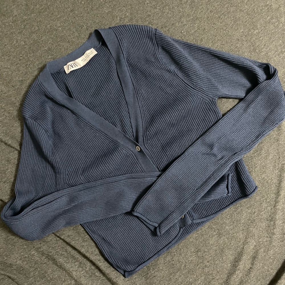 Zara cropped navy blue cardigan